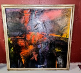 Large Signed & Dated, Framed Abstract Expressionist Painting On Canvas