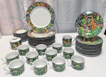 1995 Sakura  Ultra Porcelain, Dinnerware Set - 'Magic Jungle' Pattern - 47 Pieces