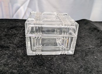 Cut Crystal Lidded Trinket Box - Engraved HV (Hudson Valley Bank Logo On Top)