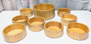 Vintage MCM Wooden 9 Piece Salad Serving Bowl Set - Thailand