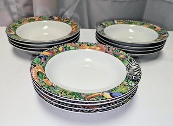 1995 Sakura  Ultra Porcelain, Set Of 12 Soup Bowls - 'Magic Jungle' Pattern