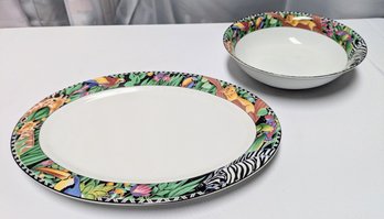 1995 Sakura  Ultra Porcelain Serving Dish & Serving Bowl Set - 'Magic Jungle' Pattern