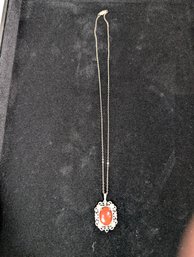 Sterling  And Coral Necklace And Pendent 18'