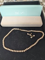 14k Pearl Necklace And Earrings