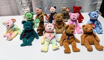 Lot Of 15 Various Beanie Baby Bears - Most With Hang Tags