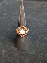 10k Opal And Garnet Ring 6.5sz