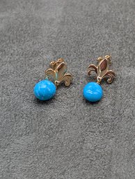 18k Gold Over Sterling Turquoise Earrings Sleeping Beauty