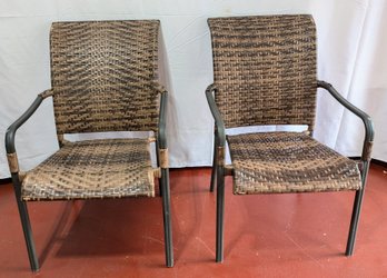 Pair Of  Powder Coated Faux Rattan Outdoor Chairs