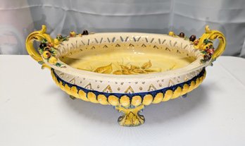 Vintage Italian Pottery Hand Painted Footed Centerpiece Bowl