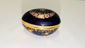 Limoges Castel Navy Blue & Gold Egg Shaped Trinket Box