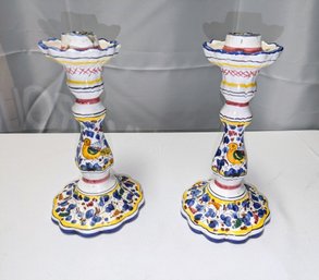 Pair Of Deruta, Italy, Candle Stick Holders