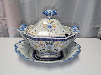 Signed Carvalhinho Porto, Hand Painted Vintage Porcelain Soup Tureen