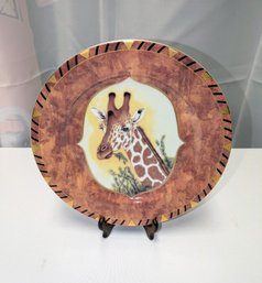 Lynn Chase Giraffe African Portraits Collectors Plate With Wood Stand