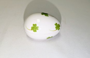 Limoges, France, Porcelain Clover Accented Egg Shaped Trinket Box