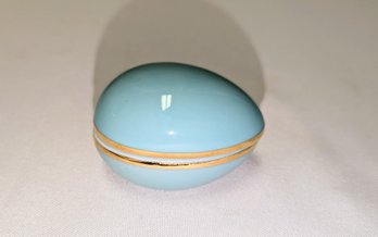 Limoges, France, Porcelain Robin Blue Egg Shaped Trinket Box