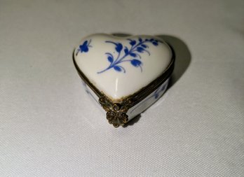 Vintage Porcelain, Chantilly, French Heart Shaped Trinket Box