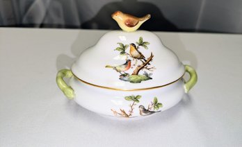 Vintage Herend, Fine Porcelain Trinket Box With Bird Design Pattern  & Accent