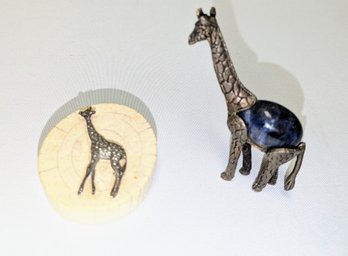 Pair Of Giraffe Stoned Home Decor Items - (1) Rhinestone & (1) Blue Lapis