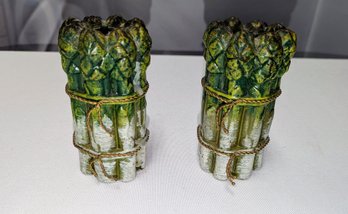 Pair Of Vintage Petites Choses Art Glass Asparagus Candle Stick Holder