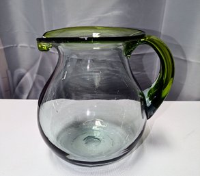 Vintage Hand Blown Green Glass MCM Pitcher