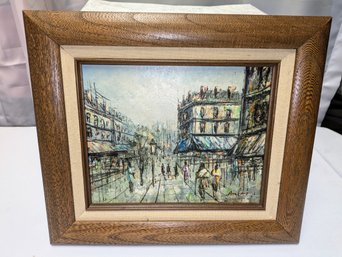 Vintage Signed, Framed Original Oil Painting - Scenic Street Scene