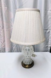 Vintage Fenton Blown Glass Coin Dot Ruffle Top Table Lamp With Shade