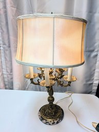 Antique Italian Solid Brass & Marble 5 Arm Chandelier Lamp