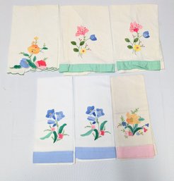 Set Of 6 Vintage Floral Design Napkins