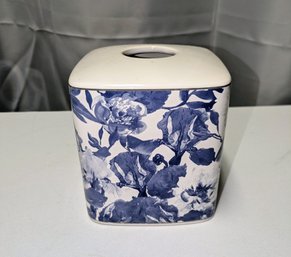 Kassatex Ceramic Blue & White Floral Tissue Box Cover