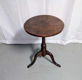 Vintage Wood Round Side Table With 3 Leg Base