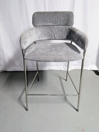 Interlude Marino Grey Textured Chenille Silver Stainless Steel Counter Stool