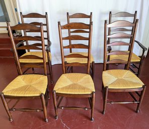 6 William-Sonoma Home Ladder Back Rush Seat Dining Chairs