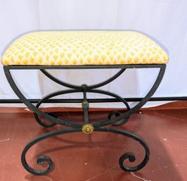 Vintage Wrought Iron & Fabric Bench Seat