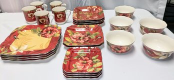 222 Fifth Porcelain 'Belize' Pattern Serving Set - Dinnerware Service - 24 Pieces