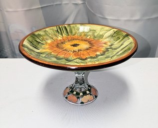 Sue K. Signed Hand Painted Pedestal Centerpiece Dish