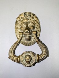 Vintage Solid Brass Lion Head Door Knocker - No Screws