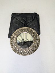 Vintage Ornate Round Silver Plate Round Pocket Mirror