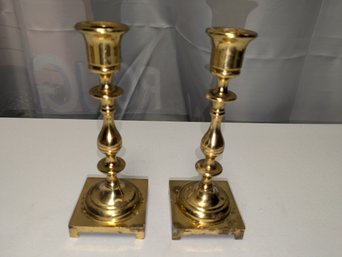 Pair Of Brass Candlestick Holders With Square Base