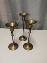 Set Of 3 Brass Candle Holders