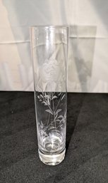 Vintage Etched Glass Rose Design Bud Vase