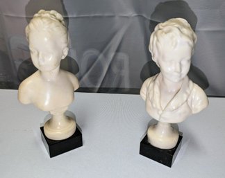 Pair Of Antique France, Signed, Houdon Girl & Boys Busts