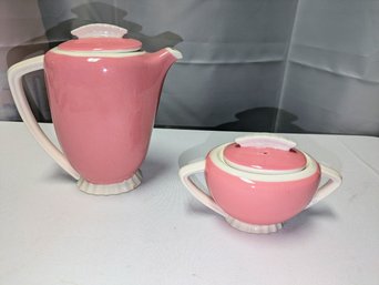 Vintage Moriyama Japan Pink Porcelain Tea Pot And Lidded Sugar Bowl