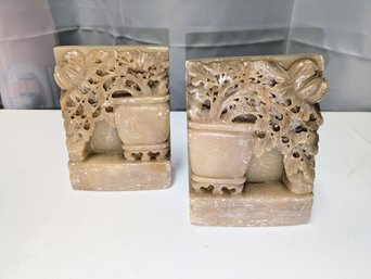 Vintage Soap Stone Carved Bookends