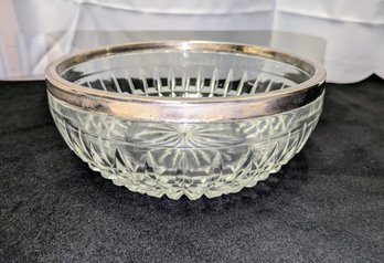 Vintage Silver Plate Rim Cut Crystal Bowl