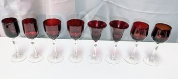 Vintage Set Of 8 Various Shaped Cranberry Red Cordial Glasses