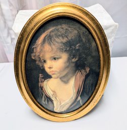 Vintage Framed Italian Portrait Of A Young Child Silk Print