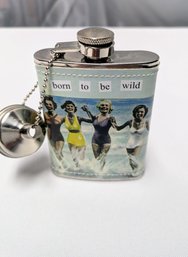 Anne Taintor Stainless Steel 4oz. Leather Wrapped Hip Flask - 'Born To Be Wild'