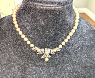 Vintage Faux Pearl & Rhinestone Choker - (photos Make It Look Darker, The Pearls Are White)