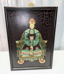 Antique Chinese Empress Inlaid Hand Carved Hardstone & Wood Panels Plaque