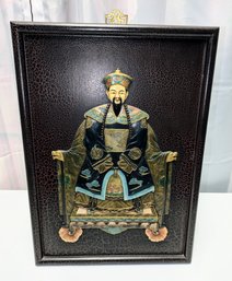 Antique Chinese Emporer Inlaid Hand Carved Hardstone & Wood Panels Plaque